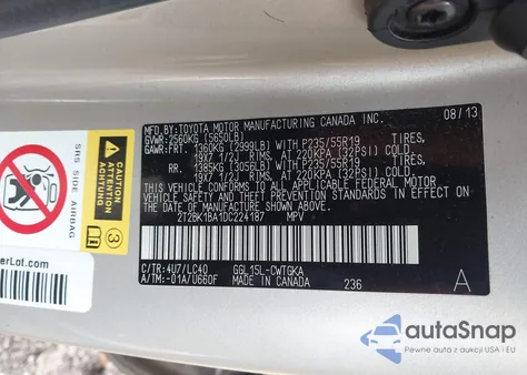 2013 Lexus Rx 350 из США, поврежденный, VIN 2T2BK1BA1DC224187